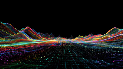 Colorful digital flow lines, abstract background, glowing wave, futuristic, technology, energy