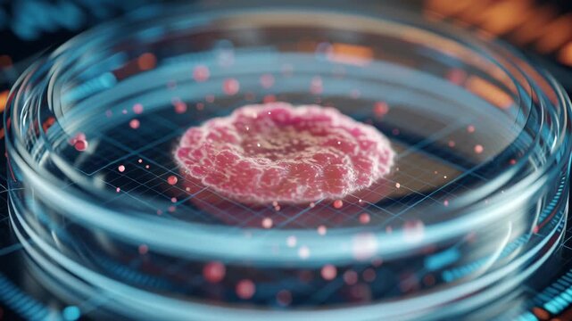 Macro shot single cell isolation chamber with analytical data hologram overlay, precision oncology methodology aesthetic, precision oncology lab