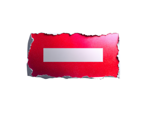 Torn piece of red paper with white stripe on transparent background