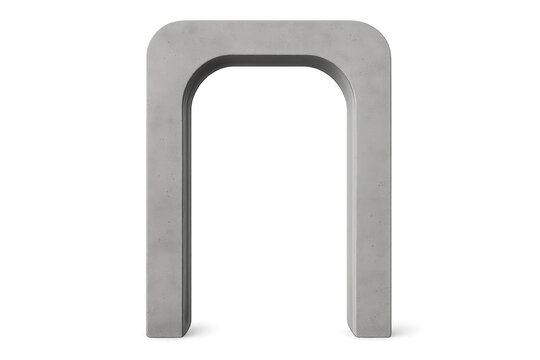 Modern concrete archway portal or gateway with rounded corners on a transparent background, minimalist architecture frame