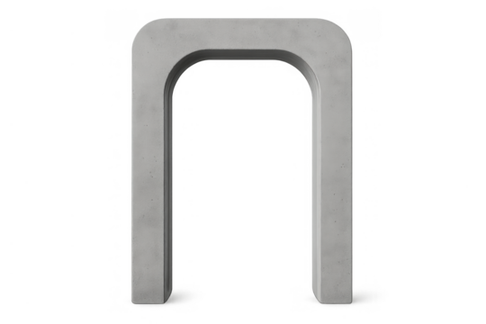 Modern concrete archway portal or gateway with rounded corners on a transparent background, minimalist architecture frame