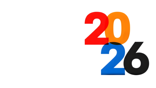 Colorful 2026 number graphic isolated on transparent background