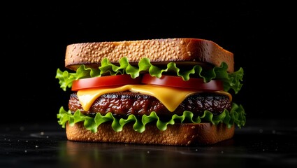 Sesame seed bun burger with lettuce tomato and cheese