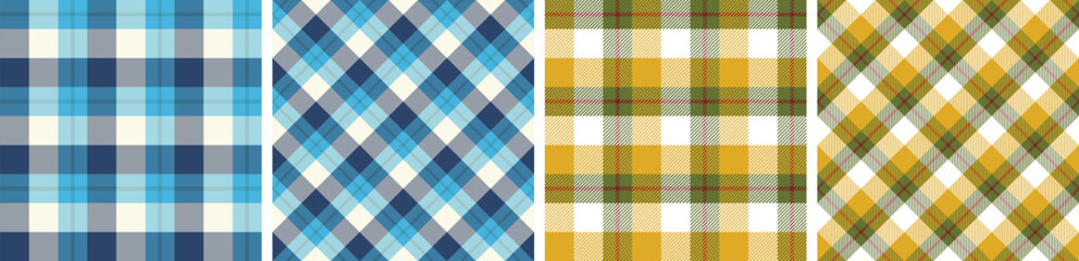 plaid and tartan pattern set.checkered fabric texture background.