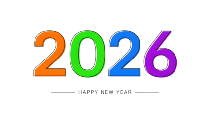Colorful 2026 numerals isolated on transparent background