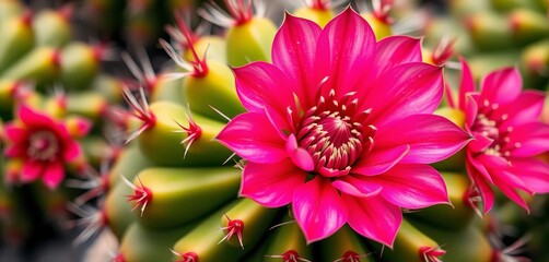 Close-up of a vibrant pink blooming cactus flower, cactus bloom, plant photography