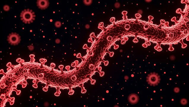 Coronavirus particles with spike proteins - Powered by Adobe