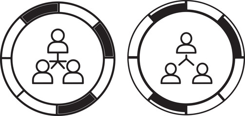 Two organizational chart silhouettes in circles silhouette