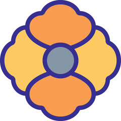 Obraz premium Stylized Geometric Floral Motif With Orange Petals Blue Outline And Grey Center On Transparent Background Simple Abstract Decoration