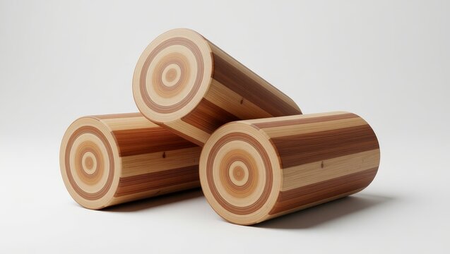 Wooden cylindrical logs with natural grain patterns