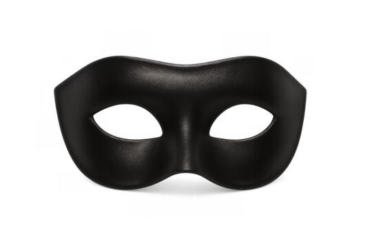 Black domino mask for masquerade, costume party, mysterious disguise, identity, and secret hero concept