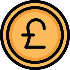 Stylized Golden Coin With Pound Sterling Symbol on Transparent Background Currency Finance Money Investment Banking Economy Wealth Concept