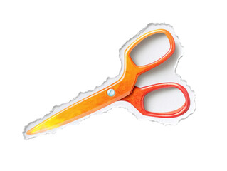 Orange scissors sticker with torn edges on a transparent background