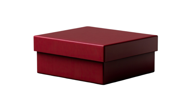 Red gift box with elegant ribbon detail, festive decorative present packaging, vibrant celebration style isolated on white background