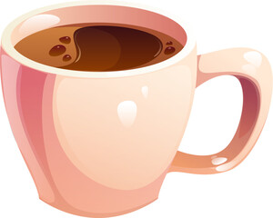 Obraz premium Cartoon coffee cup drink or hot tea of cafe beverage in porcelain mug, vector espresso. Cartoon coffee cup with hot steam for morning breakfast of americano or cappuccino and black coffee cup