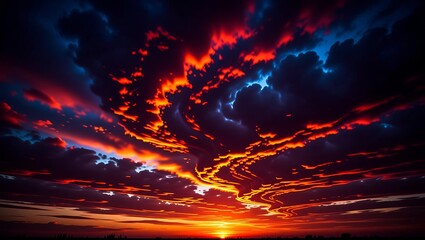 Vibrant sunset with fiery clouds and glowing horizon