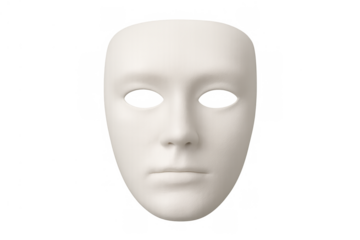 White theatrical mask representing anonymity, mystery, and identity; concept of disguise, hidden self, or performance