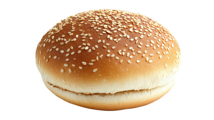 Sesame seed burger bun with golden soft texture and detailed bakery surface showing fresh bread appearance isolated on white background
