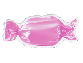 Wrapped pink candy with torn paper effect on a transparent background