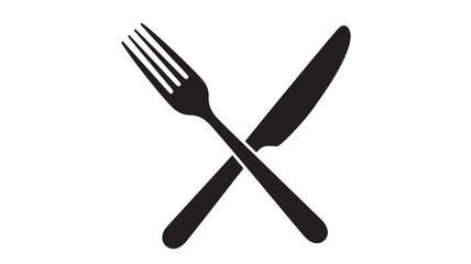 Crossed fork and knife icon simple flat vector design element isolated on white background for restaurant or food related designs