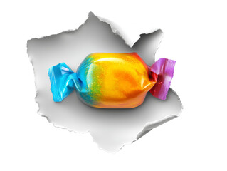 Sweet unwrapped candy with paper on a transparent background