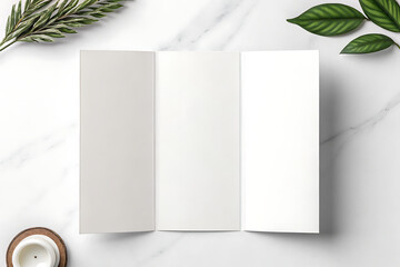 Blank tri fold brochure mockup with natural elements