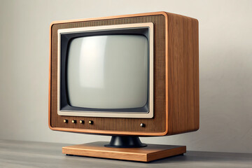 Retro wooden television set with blank screen on stand