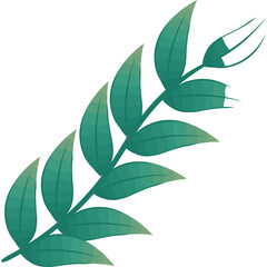 Stylized Green Leafy Branch with a Budding Top on a Transparent Background