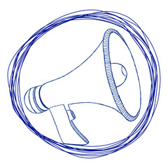 Megaphone Loudspeaker Drawn Blue Pen Isolated White Background Circle