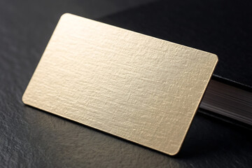 Blank brushed gold metal card on dark background