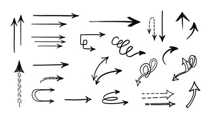 Hand-drawn doodle arrow collection isolated on white background, Vector