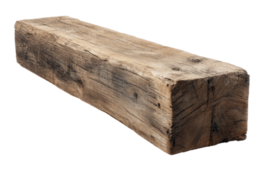 Weathered rough hewn wooden beam with visible grain and knots timber lumber, Png On White Background, Isolated on Transparent Background, Cut Out