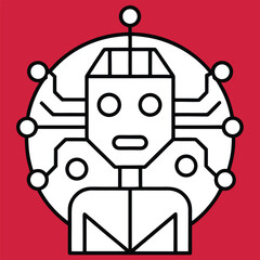 Artificial Intelligence line icon on red