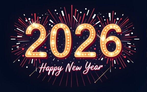 Happy new year 2026 clipart design. New year greeting text clip art for calendar, party celebration, banner and poster card template vector illustration. High quality