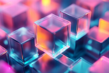 3D cubes with blockchain and creative color render for modern geometric designs. Pastel grids for innovation and data visualization in digital art, Generative AI