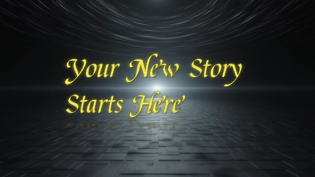 Dramatic stage with glowing text encouraging new beginnings and personal growth