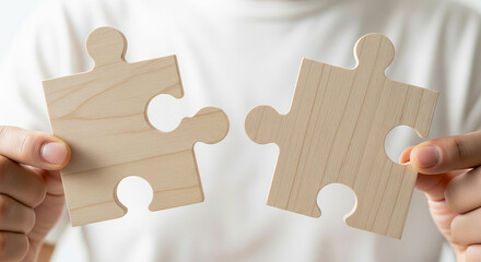 Uniting Wooden Puzzle Pieces Concept of Connection Solving Problems Teamwork Integration Harmony Solution Finding and