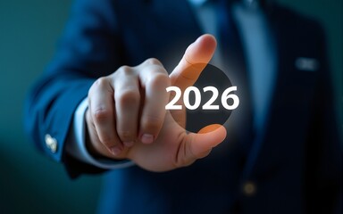 happy new year 2026,Finger about to twist the start button 2026 with the text 2025,2026,2027 and start on twist button.Concept of planning,start,career path,business strategy,opportunity and change