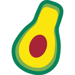 Stylized Half Avocado Fruit with Yellow Flesh Red Seed and Green Outer Peel on Transparent Background