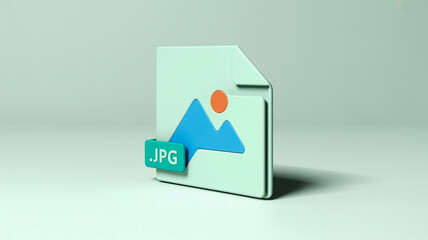 3d rendering of a jpg file icon with mountain graphic on a light background