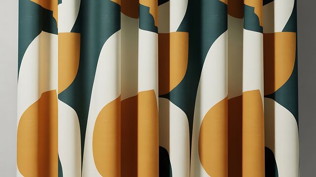 Abstract patterns curtain with decorative geometric shapes in interior decor - Powered by Adobe