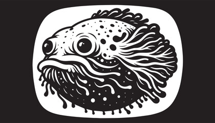 black color fish silhouette vector illustration, solid white background