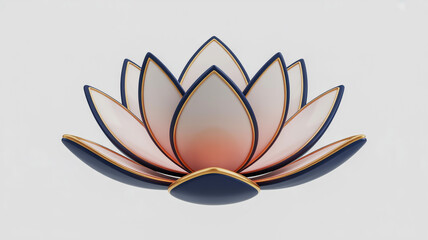 3d render of a stylized lotus flower with dark blue and pink petals isolated on white background