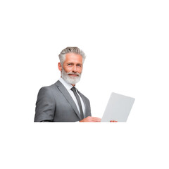 Smiling Middle-Aged Businessman with Gray Hair and Beard, Confident Professional Portrait Isolated on White Background for Corporate and Lifestyle Use