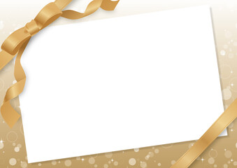 Decorative Ribbon Frame Template Vector  with Champagne Gold Ribbon and Bubble Background
