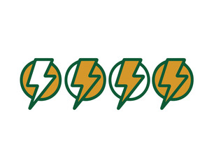 Four golden lightning bolts symbolizing energy and power against a white background