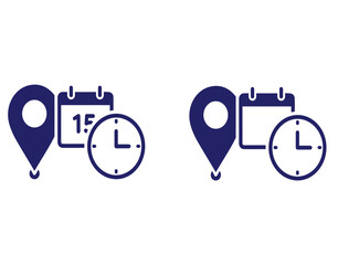 Icons representing scheduling, location, and time for event planning and logistics.