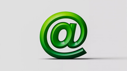 Glossy green at symbol icon representing email communication on a light background