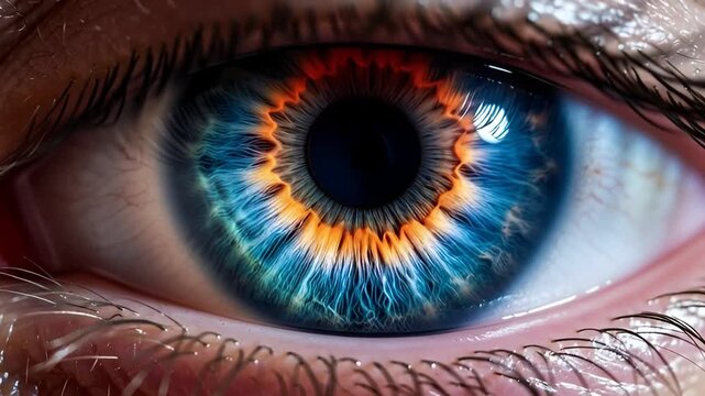 Futuristic eye with digital circuit patterns revealing technological enhancement