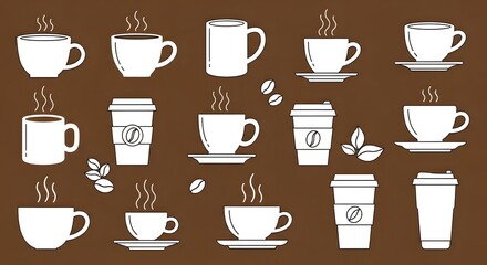 Obraz premium Set collection of various coffee cup clip art illustrations in different styles and designs.